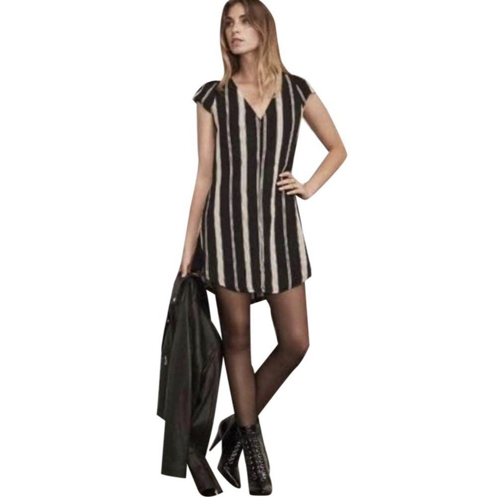 REFORMATION Elton Striped Black Cream Mini Dress